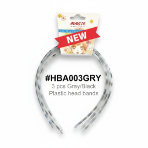 Hair Bands 3pcs Card Gray/Black Slim #HBA003GRY