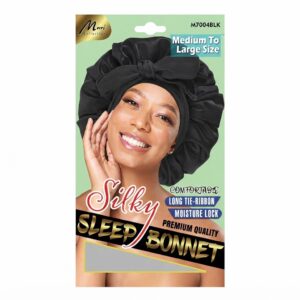 Black Satin Silky Sleep Bonnet Medium To Large Size #M7004BLK