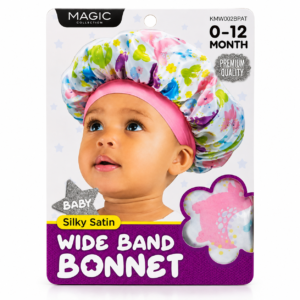Magic Collection silky satin wide band baby bonnet 0–12 months multicolour pattern KHW02BPAT