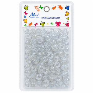 Murry Collection Jumbo Glitter Hair Beads Clear Silver MET1
