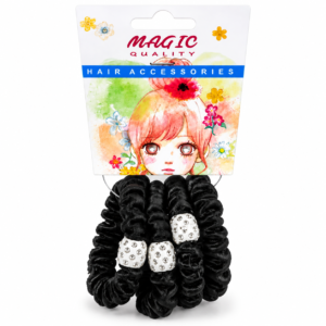 Magic Quality Black Hair Pony Holders with Rhinestone Beads #TP31BLK