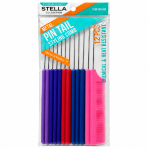 Stella Collection Metal Pin Tail Styling Comb 12pcs Pack Assorted Colours #2665AST