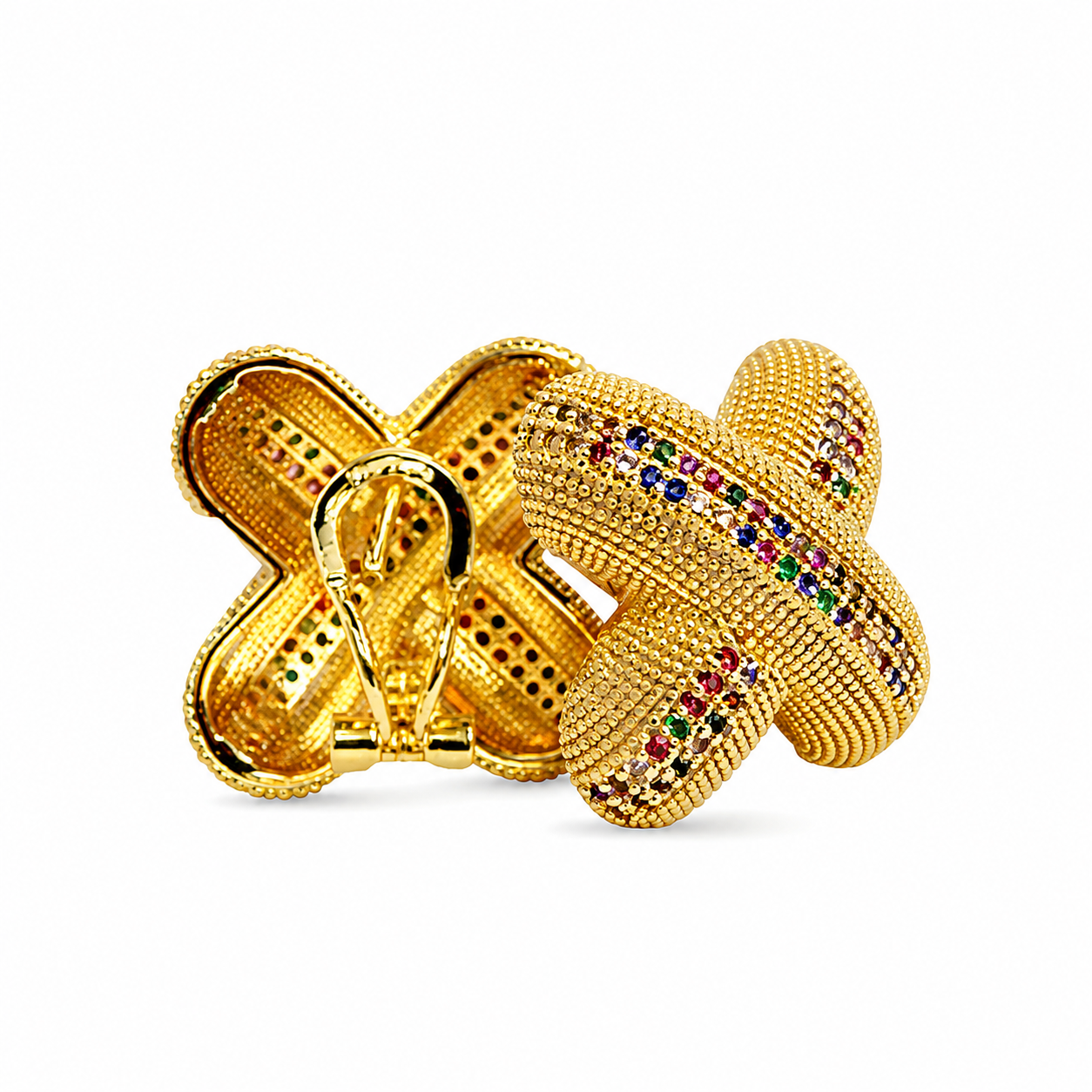 Earring Gold 1 Colour Cross Shape #9720