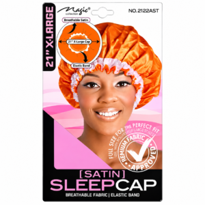 Magic Collection 21-inch X-Large black satin sleep cap with breathable fabric and elastic band