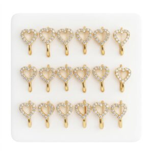 Gold Heart Crystal Nose Pins 15-Pack Display Card #NC61
