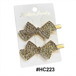 Fashion Jewelry, Gold Bow Hair Clips with Crystal #HC223