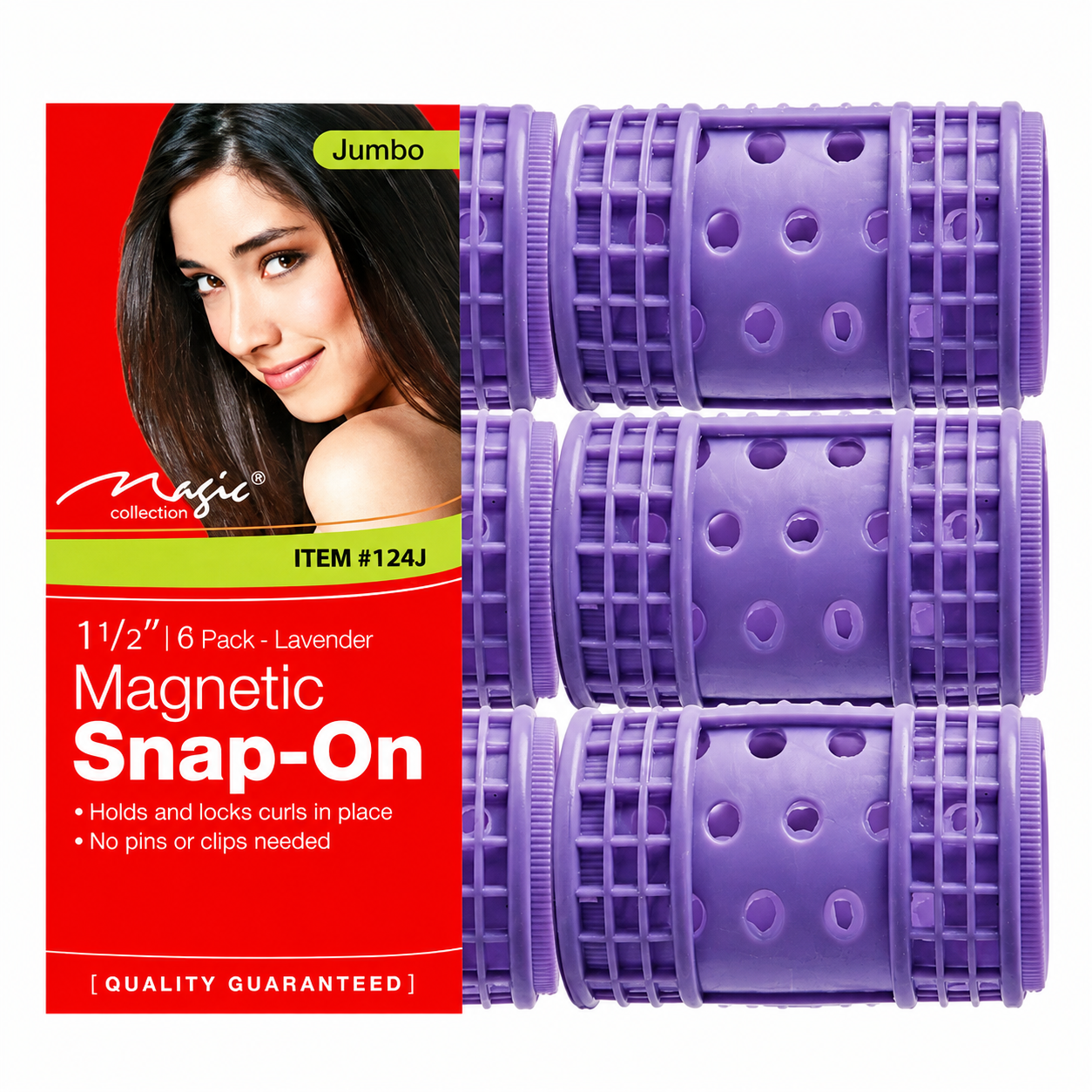 A high-resolution, centered product photograph of a set of peach-pink magnetic snap-on hair rollers against a pure white background