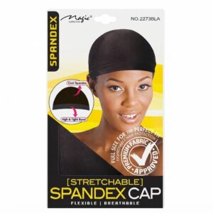 Lady Spandex Cap in black, perfect for hair protection and stylish wear.
