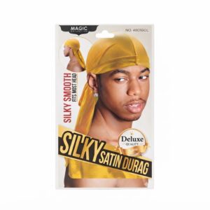 Silky Satin Durag in Gold for hair protection and style