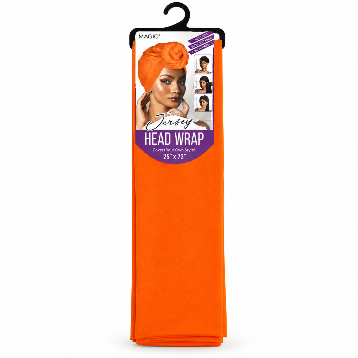 Orange stretch jersey head wrap 25 x 72 inch hair accessory