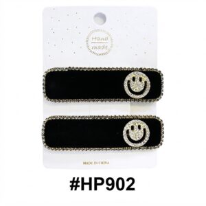 Handmade, Velvet Hair Clip with Rhinestone Smiley Design #HP902