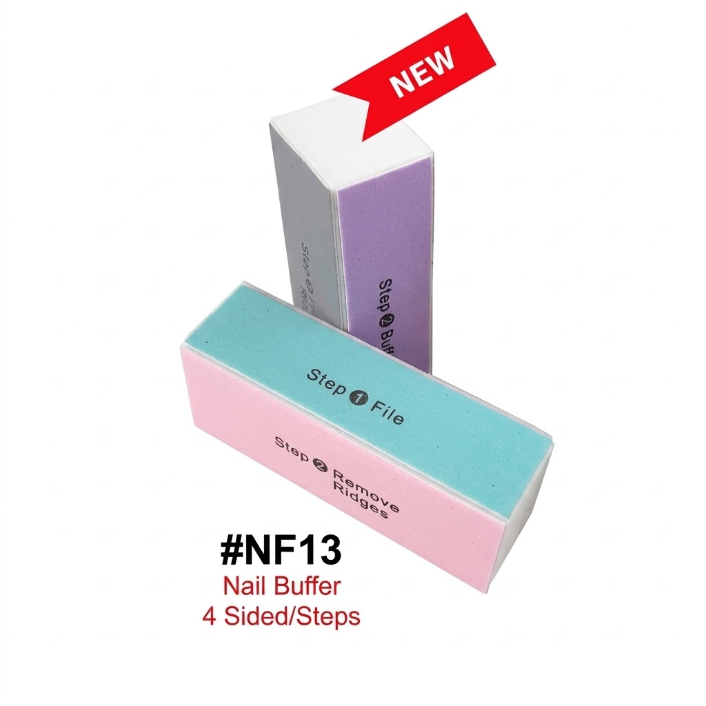 A high-resolution product photograph of two multi-colored 4-way nail buffer blocks against a pure white background