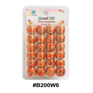 Retail blister pack of Bead Dr hair accessories, item #B200W6, containing 24 orange hair beads with an intricate engraved dragon pattern, organized in 6 rows of 4 columns, on a pure white background