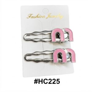 Fashion Jewelry, Gold Wavy Hair Clips with Pink #HC225