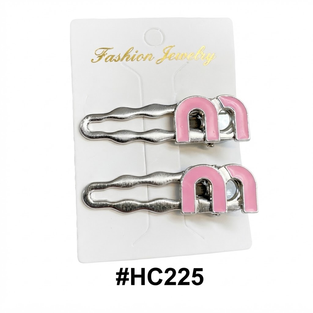 Fashion Jewelry, Gold Wavy Hair Clips with Pink #HC225