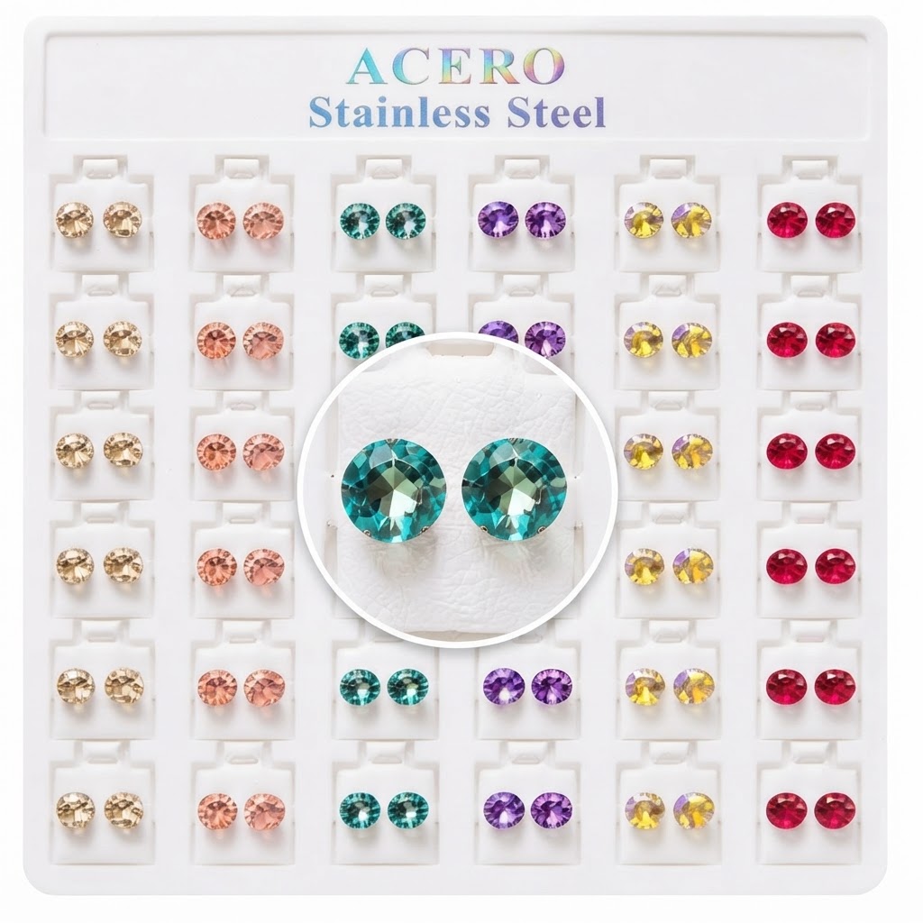 Crystal Stainless Steel Stud Round Design Full Pack #112233