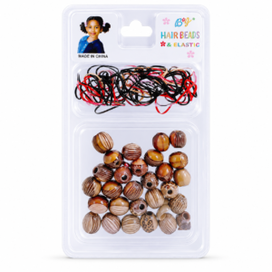 DIY Hair Bead Kit, Striped Wooden Beads with Thread #MC21
