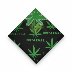 Black Bandana with Green Cannabis Leaf Pattern and โ100% Legalโ Text