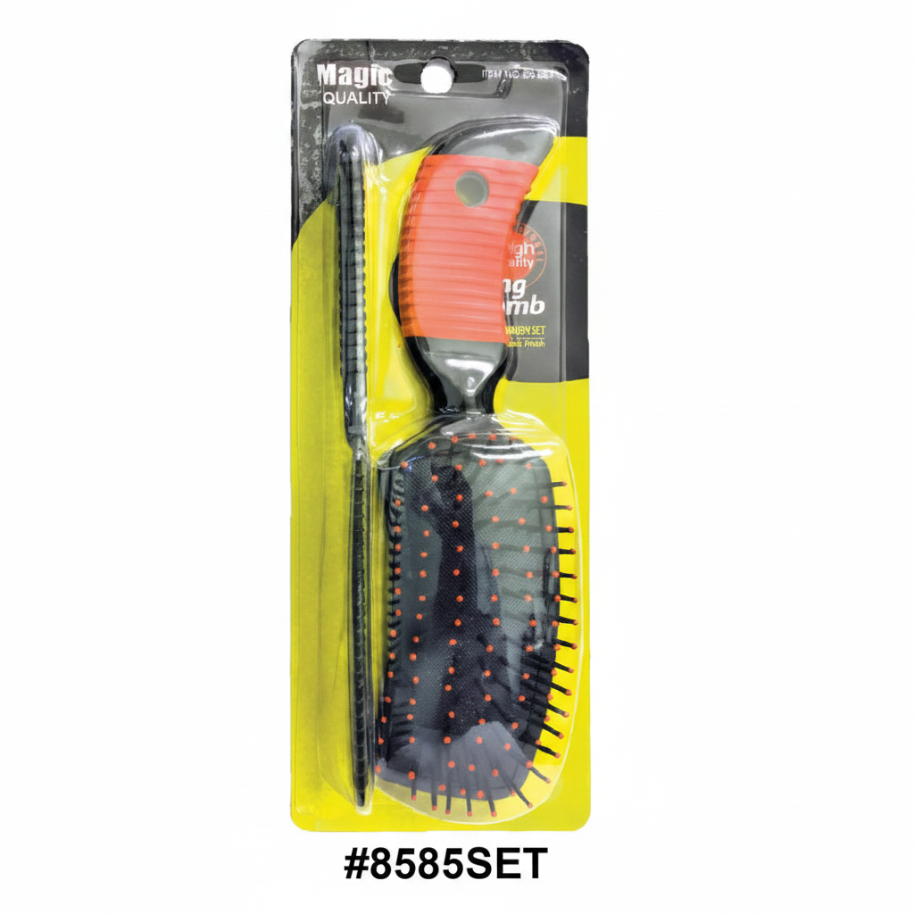 Magic Quality Paddle Brush & Rat Tail Comb Set #8585SET