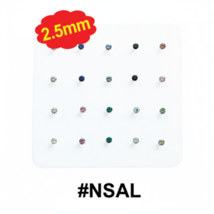 2.5mm Assorted Colour Crystal Nose Studs 1-Pack Display #NSAL