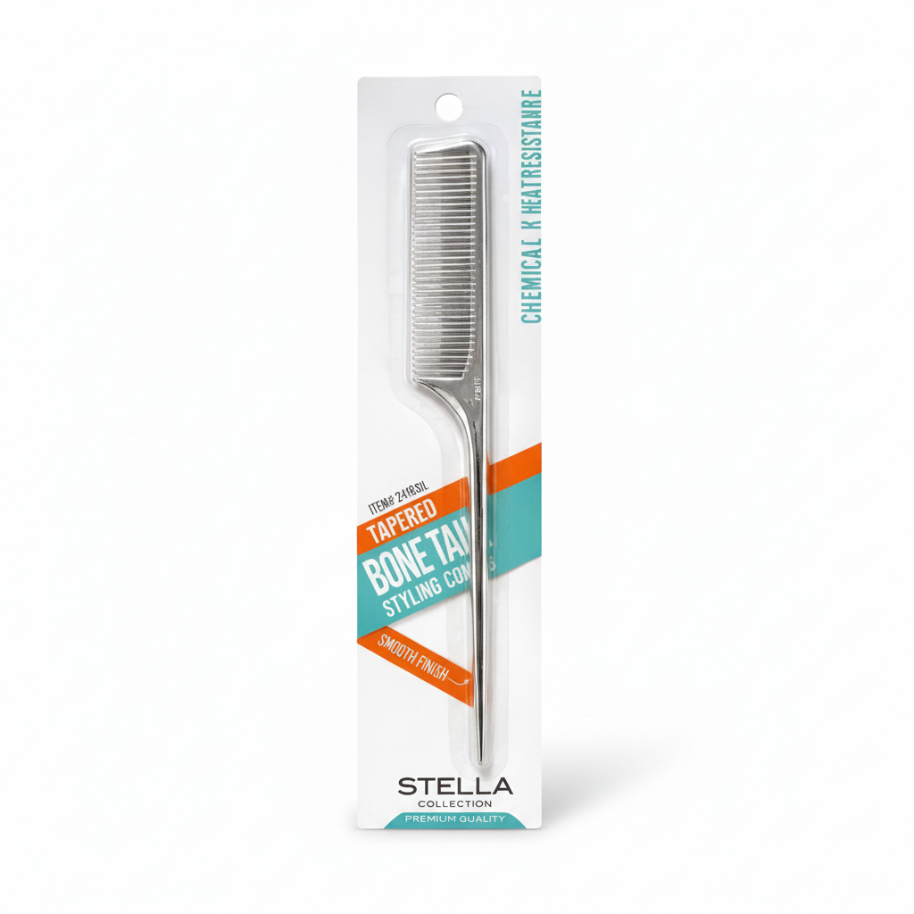 Silver Tapered Bone Tail Styling Comb - Chemical #2419SIL