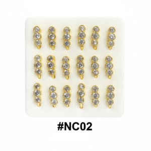Gold Triple Flower Cluster Crystal Rhinestone Nose Studs #NC02