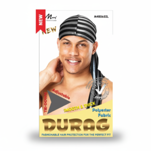 Striped Polyester Durag Black White Adjustable Hair #M4806SIL
