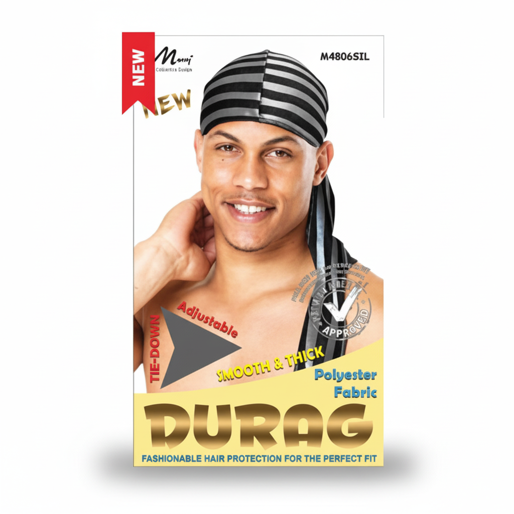 Striped Polyester Durag Black White Adjustable Hair #M4806SIL