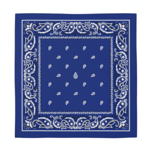 Blue Paisley Bandana with White Decorative Border and Classic Teardrop Pattern