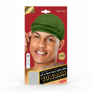 Cotton & Silk Pre-Tied Turban Green - Day & Night Satin Lined #MBIC303A