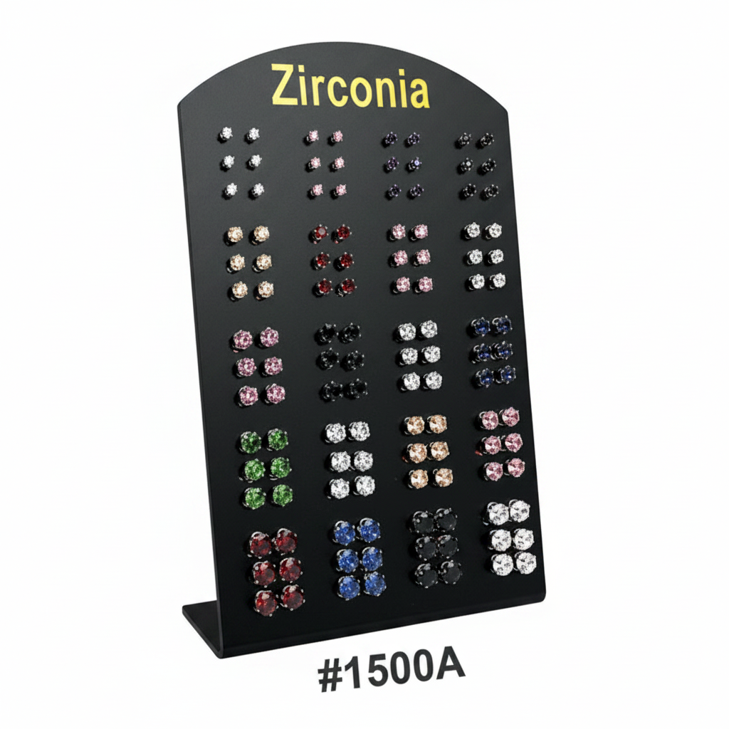 Zirconia Crystal Stud Earrings Display Card Assorted Colours #1500A