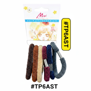 Magic Quality Ribbed Hair Ties with Metal Clasp 6pcs #TP6BLK