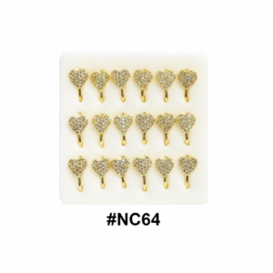 Gold Pavรฉ Crystal Heart Nose Pins 15-Pack Display Card #NC64