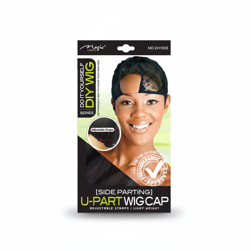 Wig Cap Black U-Part Side Parting Adjustable Straps #DIY003