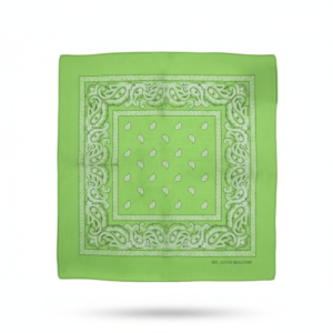 Light Green Paisley Bandana with White Decorative Border and Teardrop Pattern