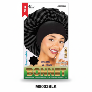 Striped Jumbo Bonnet - Breathable Black Polyester #M8003BLK