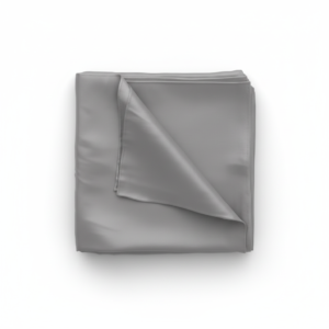 Grey Satin Square Scarf Folded on White Background