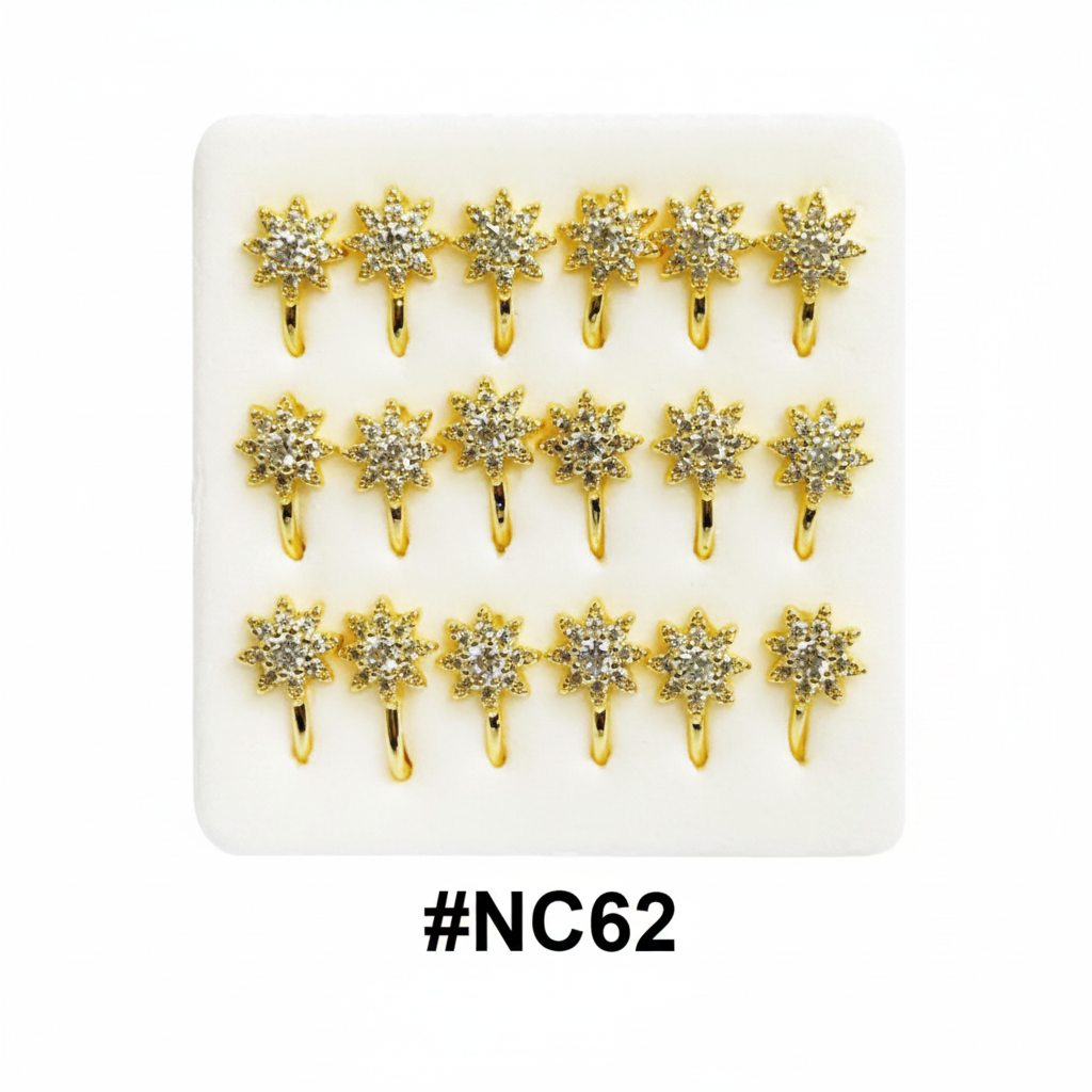 Gold Starburst Flower Crystal Rhinestone Nose Studs #NC62