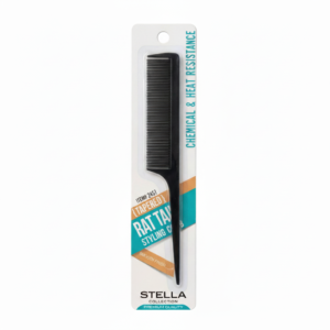 Stella Black Rat Tail Comb in Retail Packaging – Fine-Tooth Styling Comb