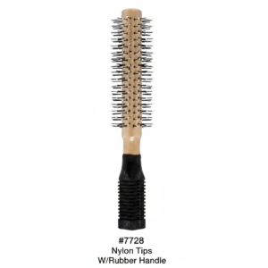 Round Barrel Hair Brush Nylon Tips Rubber Handle #7728