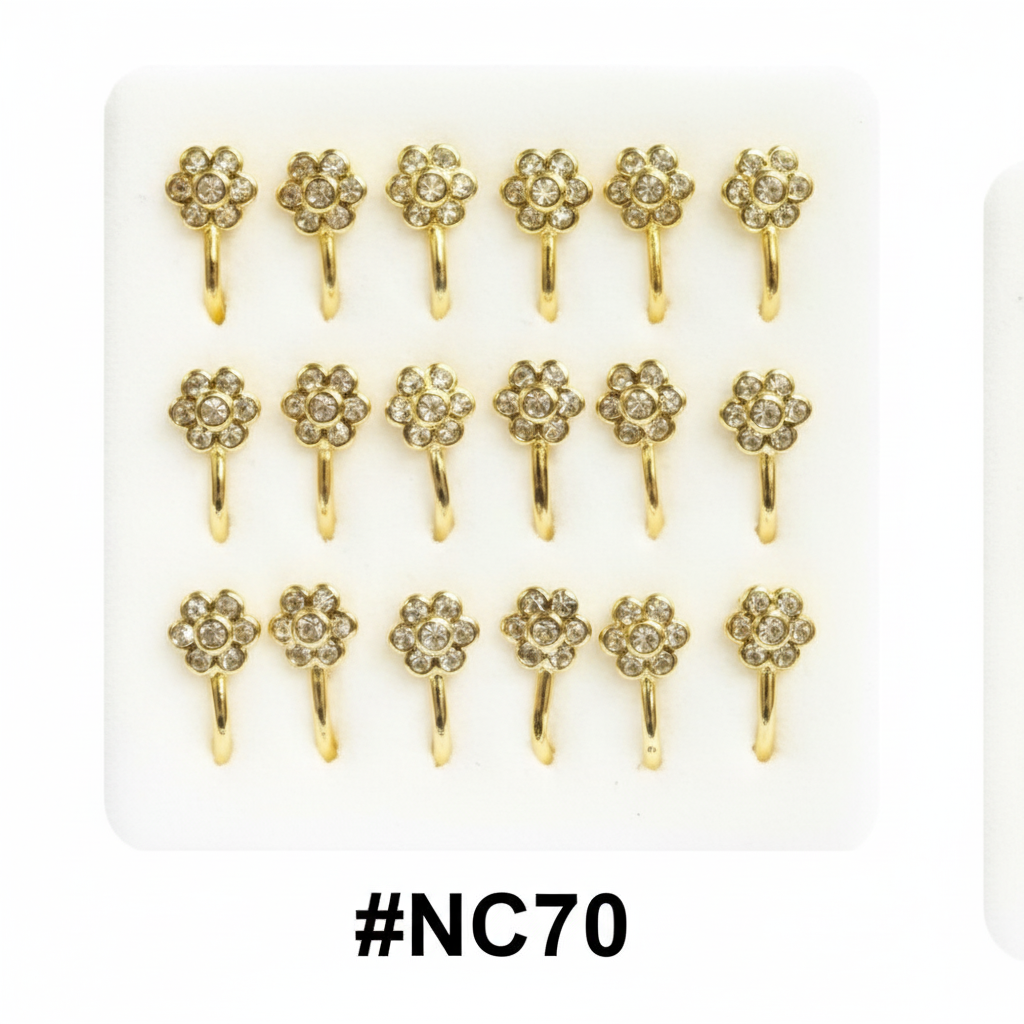 Gold Flower Crystal Nose Pins 15-Pack Display Card #NC70
