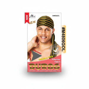 Striped Polyester Durag - Black & Gold Hair #M4806GOL