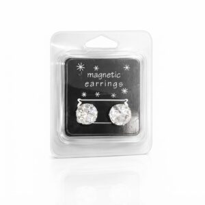 Large silver magnetic ear studs with sparkling design for women
