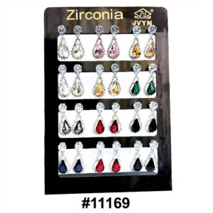 Elegant ear studs display with colored stones, showcasing 12 pairs of earrings