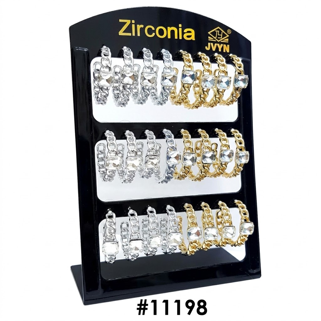 Chain Shape With Stone ear studs display with zirconia stones