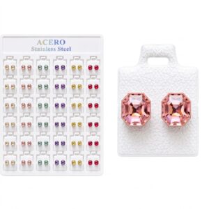 Crystal Stainless Steel Stud Octagon Design ear studs displayed on a white background