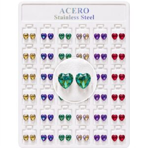 Assorted Crystal Stainless Steel Stud Heart Design earrings displayed in a tray