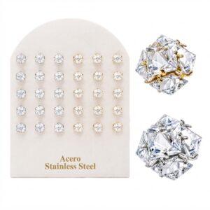 Stainless Steel 3D Geometric G/S Ear Studs displayed on a card