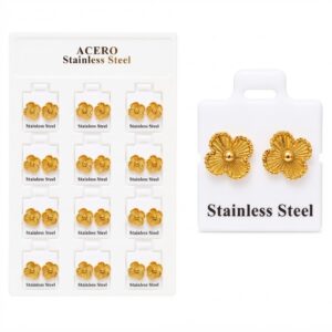 Stainless Steel Gold Plated Flower Ear Studs displayed in a pack.