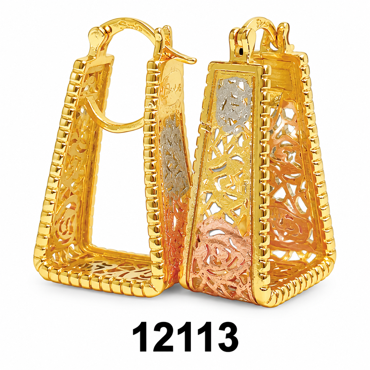 Gold round tower shape earrings from Murry Collection